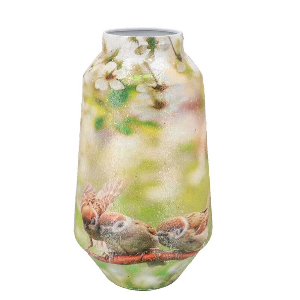 Eisen Vase April Vogel grün 20x20x39cm