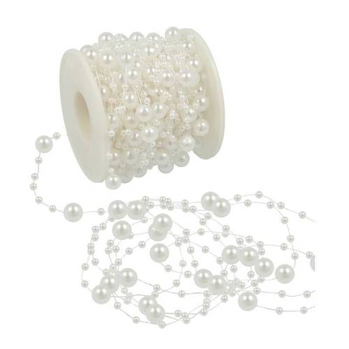 Girlande Perlen weiss  3-8mm L15m