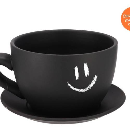 Keramik Übertopf Chai Tasse schwarz 23x19x12cm