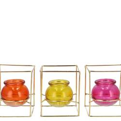 Glas Vase Polly Metall Reck mix orange 11x11x13cm
