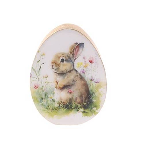 Ei Kaninchen auf Holz D11cm H14cm