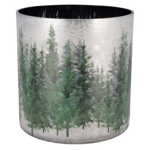 Glas Teelicht Ruby Wald silber 25x25cm