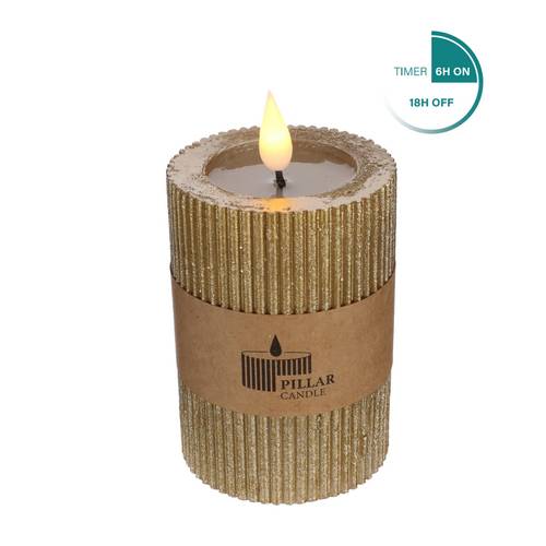 LED Stumpfkerze gold D07cm H10cm ex.AAA inkl.Dimmer