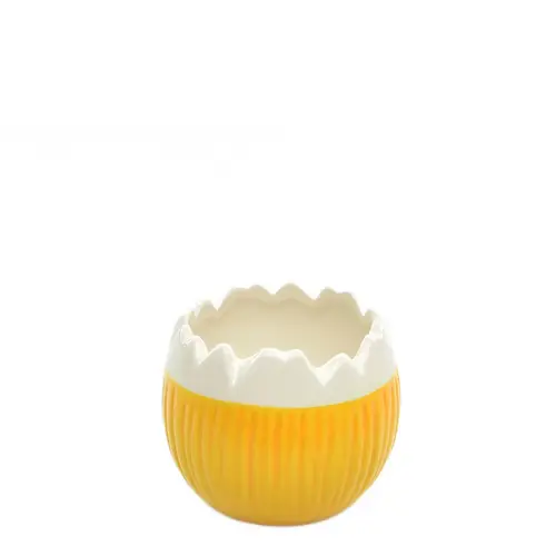Keramik Übertopf Ei gelb/weiss D08cm H07cm