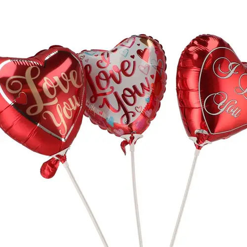 Ballon auf Stab Herz mix rot L57cm D18cm
