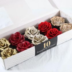 Seiden Wachs Rose mix Chique rot/gold D12cm (015)