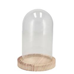 Glas Glocke auf Holz 08x08x14cm
