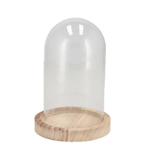 Glas Glocke auf Holz 08x08x14cm