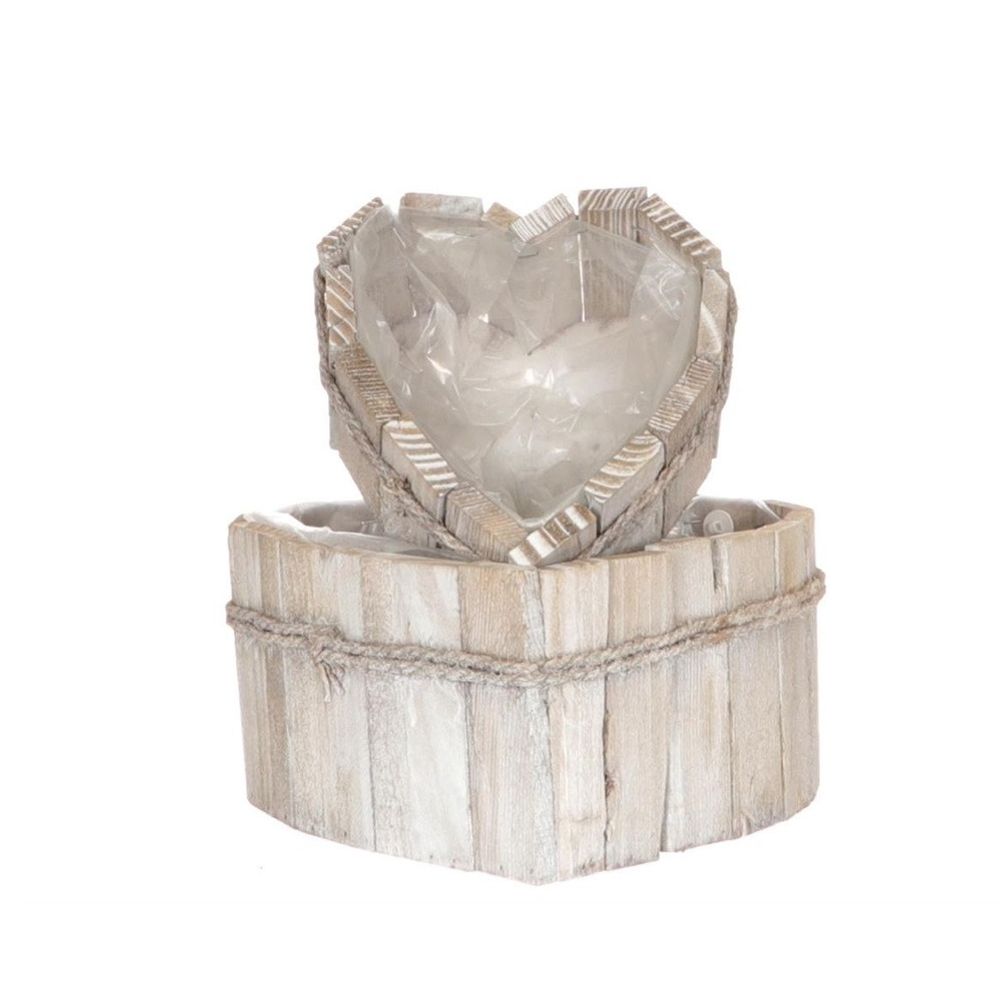 Holz Übertopf Herz hell grau 2/Set D30cm H15cm