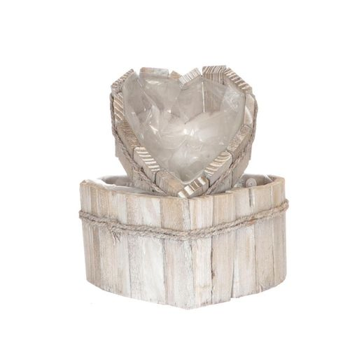 Holz Übertopf Herz hell grau 2/Set D30cm H15cm