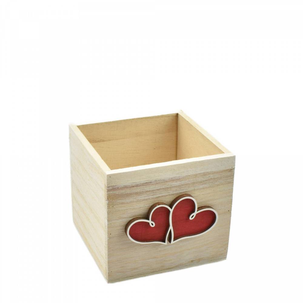 Holz Übertopf Herz rot D11cm H10cm