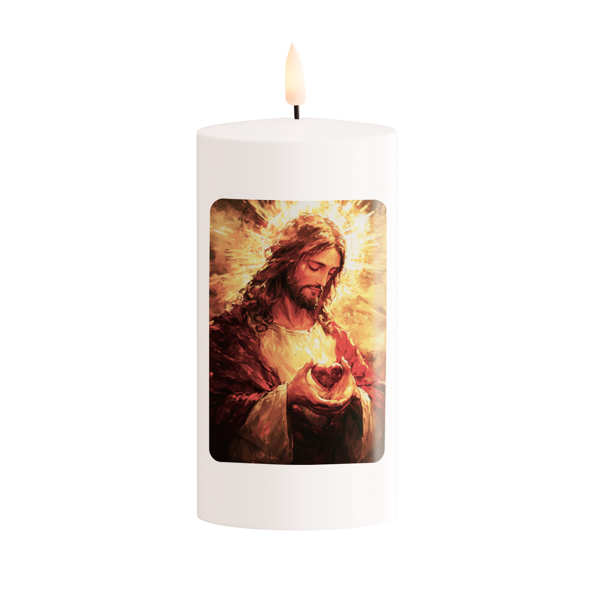 LED Grabkerze Jesus Herz D07.5cm H15cm exkl.Batt.