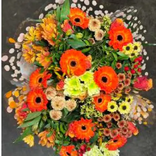 Strauß orange mix/grün Rosen-Germini 25 Stiele 50cm