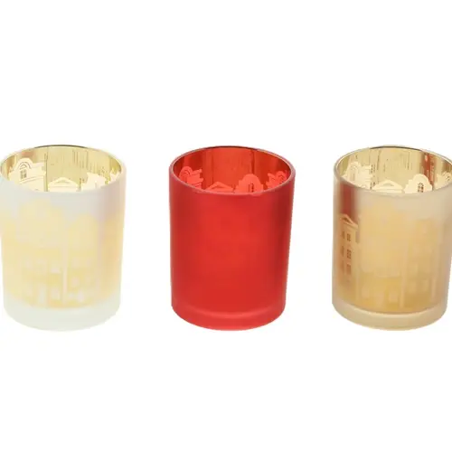 Glas Teelicht Haus mix D07cm H08cm