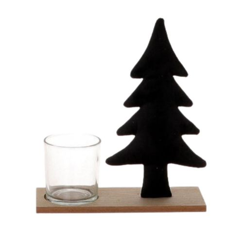 Teelichthalter Glas Baum schwarz 21.5x8x24cm