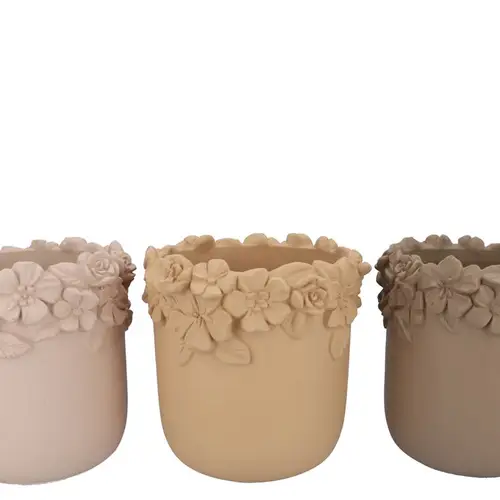 Keramik Übertopf Blumen Gigi mix braun 31x31x30cm