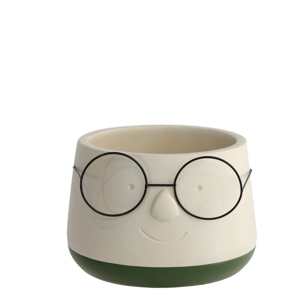 Keramik Übertopf Brille creme/grün D13cm H09cm