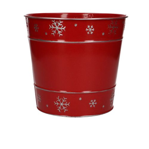 Zink Übertopf Snowflake rot D18cm H16cm
