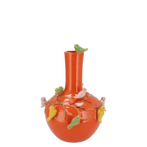 Keramik Vogelvase orange D13cm H15cm