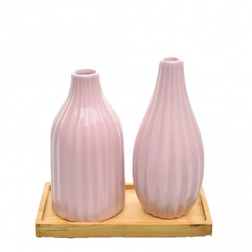 Keramik 2Vase rosa auf Schale 15x09x16cm