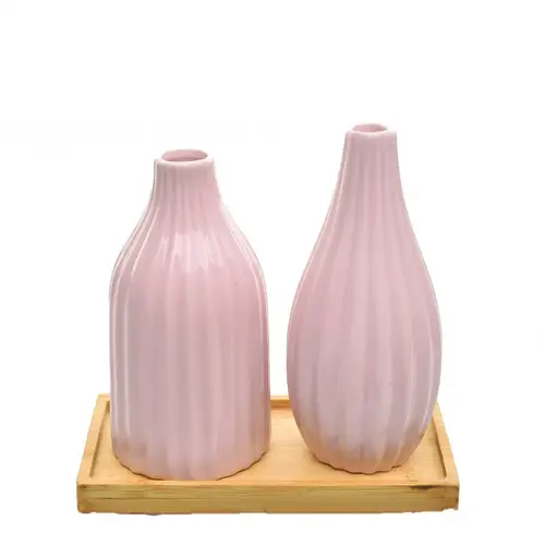 Keramik 2Vase rosa auf Schale 15x09x16cm