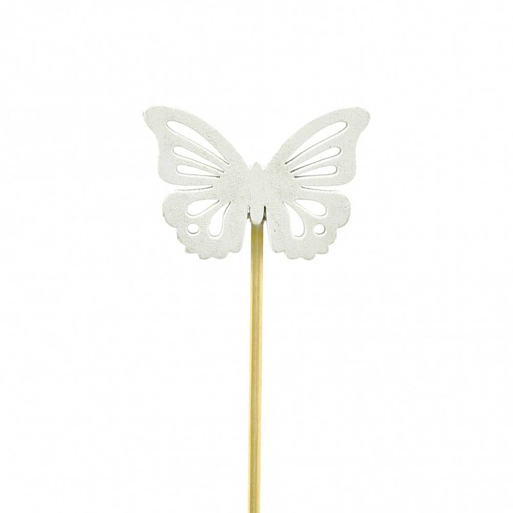 Schmetterling auf Stab weiss L20cm D06cm