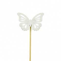 Schmetterling auf Stab weiss L20cm D06cm