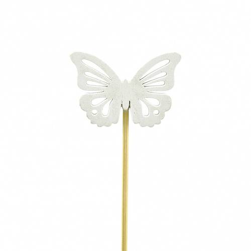 Schmetterling auf Stab weiss L20cm D06cm