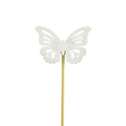 Schmetterling auf Stab weiss L20cm D06cm