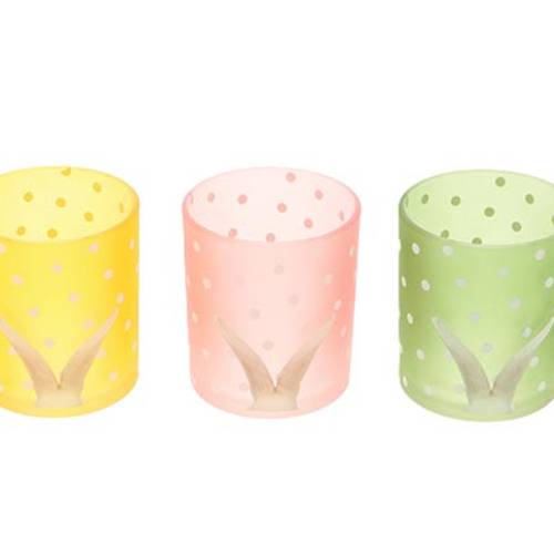 Glas Teelicht Hasenohr mix D08cm H09cm