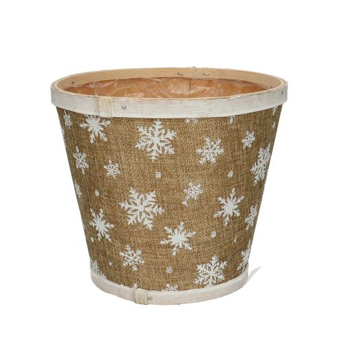 Übertopf Holz Schneeflocke natur D17cm H15cm