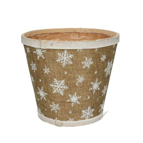 Übertopf Holz Schneeflocke natur D17cm H15cm