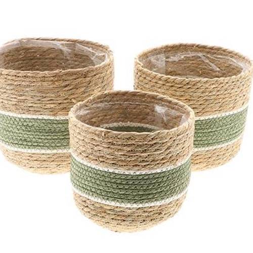 Korb Nora 3/Set natur grün D23cm H23cm