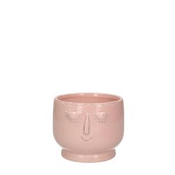 Keramik Übertopf Gesicht hell rosa D10cm H09cm