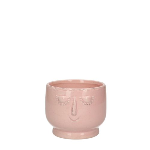 Keramik Übertopf Gesicht hell rosa D10cm H09cm