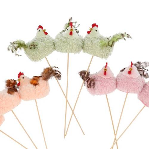Huhn auf Stab Dreamy mix pastel 13x09x39cm