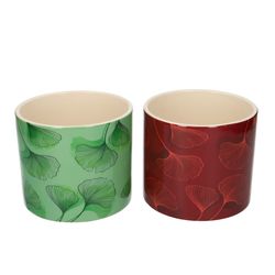 Keramik Übertopf Blatt rot/grün D13cm H11.5cm