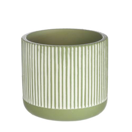 Keramik Übertopf Lines grün D12cm H10.5cm