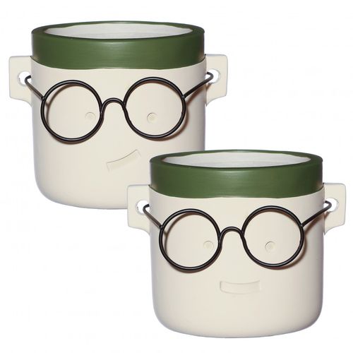 Keramik Übertopf Brille grün mix D14/16cm H14cm