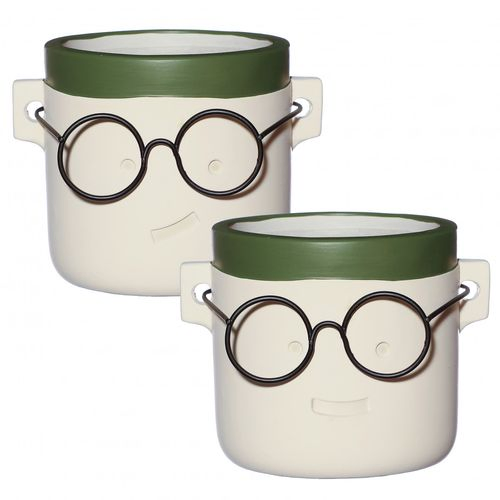 Keramik Übertopf Brille grün mix D14/16cm H14cm