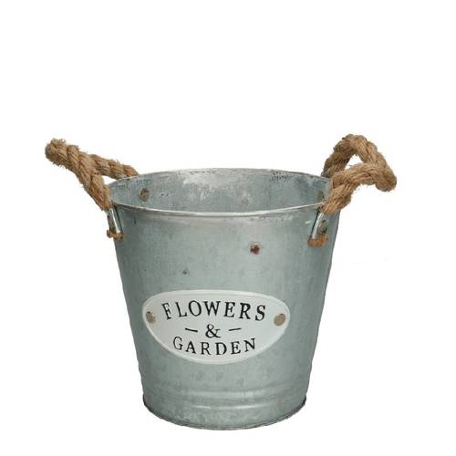 Zink Übertopf Henkel Flowers D16cm H14cm 