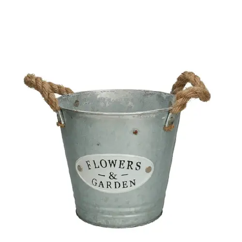 Zink Übertopf Henkel Flowers D16cm H14cm 