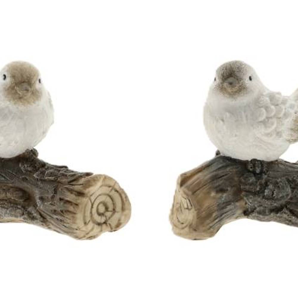 Vögel auf Ast weiss 2/S 13x06x12cm