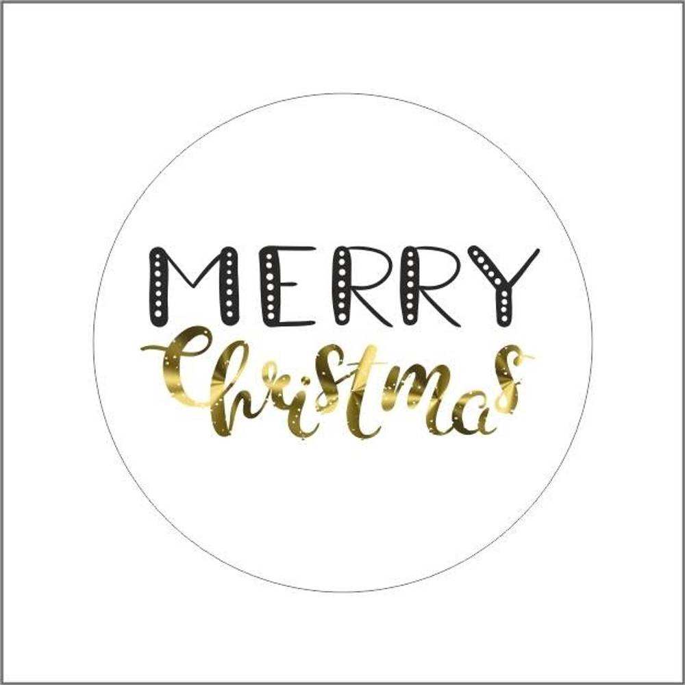 Aufkleber Merry Christmas weiss/gold D04cm x500 