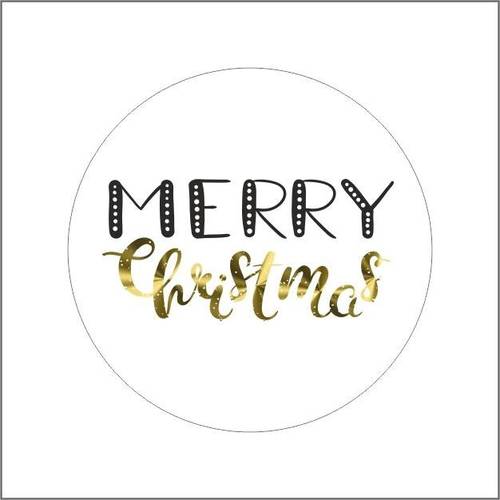 Aufkleber Merry Christmas weiss/gold D04cm x500 