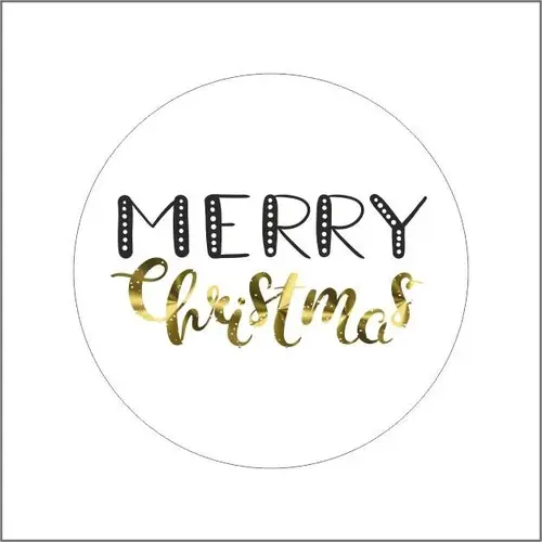 Aufkleber Merry Christmas weiss/gold D04cm x500 
