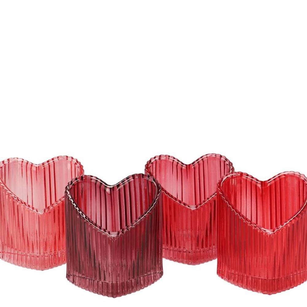 Glas Teelicht Herz rot mix 07x08cm