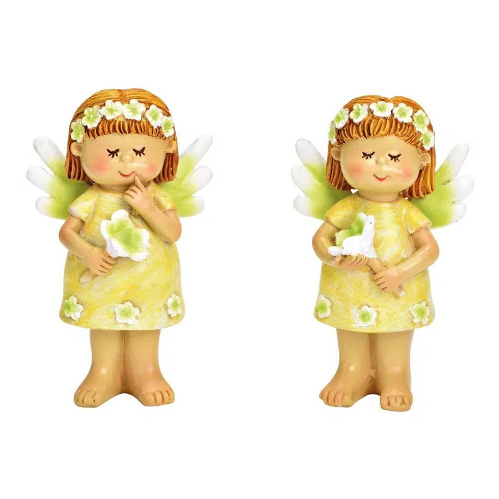 Fee mit Blumendekor aus Poly gelb 05x09x03cm