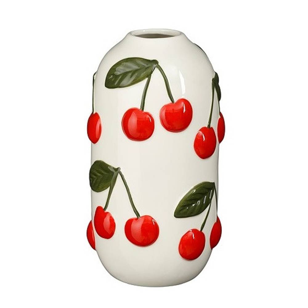 Keramik Vase Cherries weiss/rot D11cm H22cm