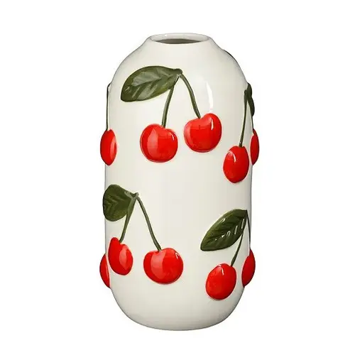 Keramik Vase Cherries weiss/rot D11cm H22cm